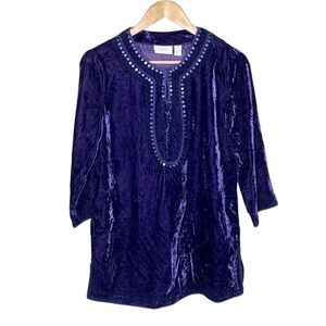 Chicos Velvet Tunic Top Purple Womens Small 0 Sequined Embroidered Whimsigoth